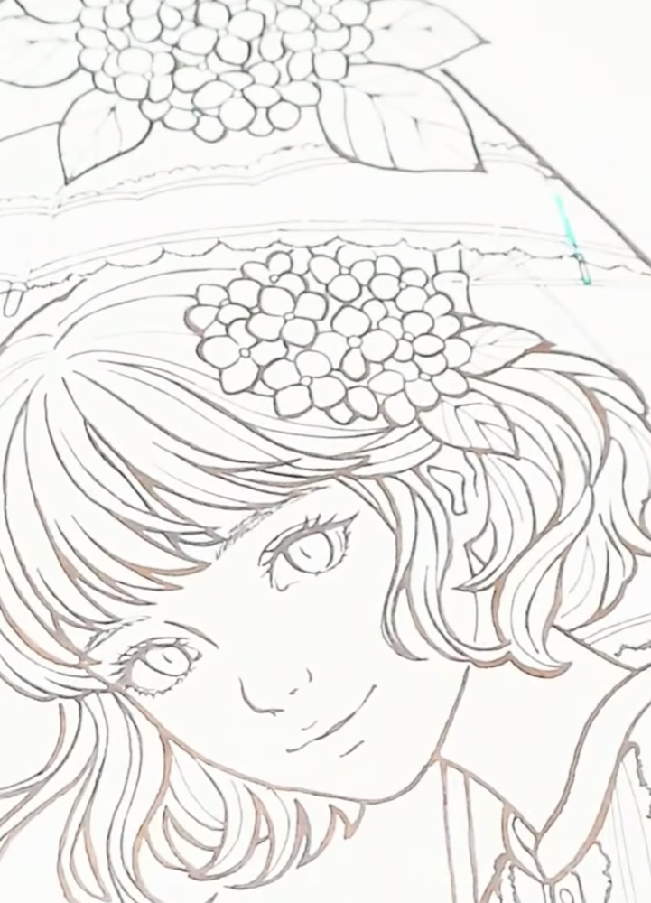 Hydrangea maiden — coloring page in progress