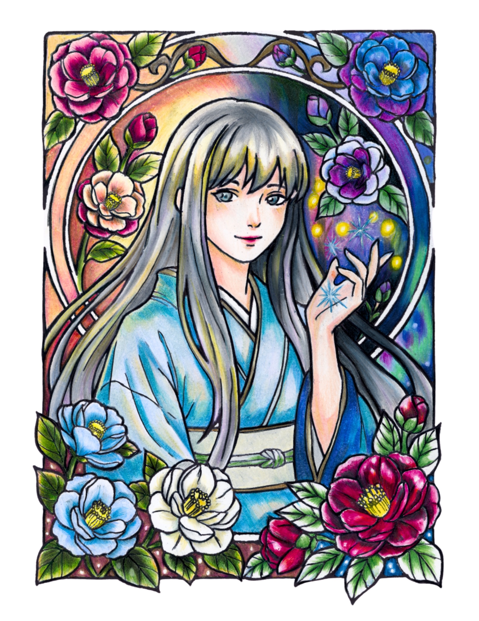 Snow Goddess & Blooms — original artwork