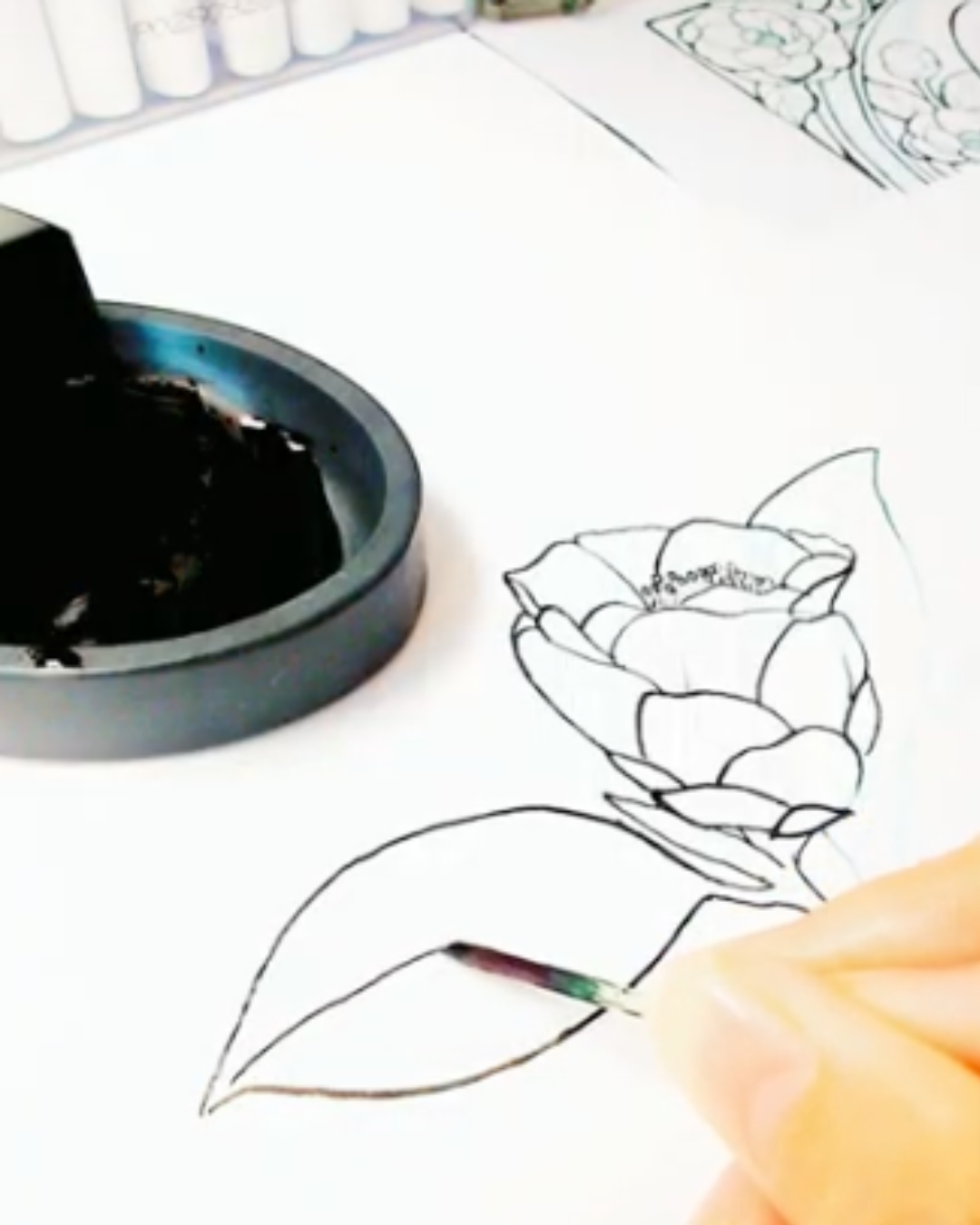 Drawing with Sumi ink and a toothpick